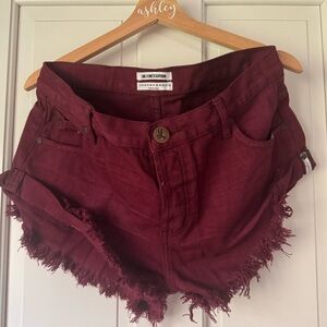 One Teaspoon maroon distressed shorts